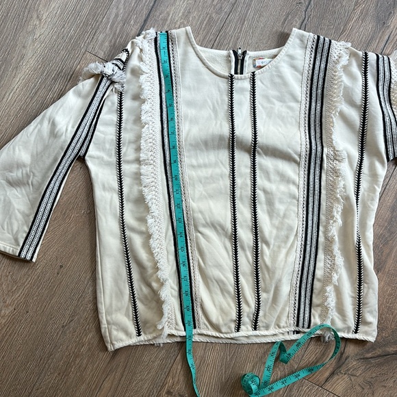 Anthropologie Eri & Ali Top Fringe Trim Black Cream Blouse Women Size Medium - Picture 12 of 12